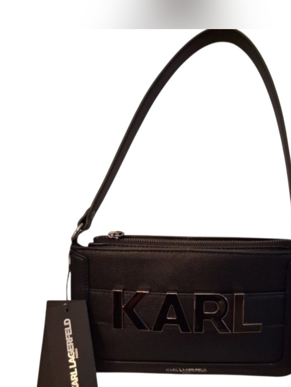 Karl Lagerfeld Black Embossed KARL Leather Shoulder Bag